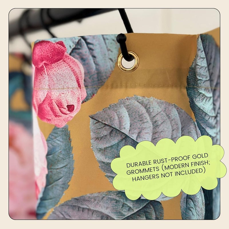 Worthwhile Goods Yellow Pink Peonies Floral Print Shower Curtain - Pretty Flower Pattern - Modern Colorful Classic Design - Vintage Style Cool Fabric Shower Curtain For Any Bathroom - 72x72 Inches (Yellow Floral) - Image 4